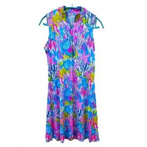 NEW BEACHTIME women's sealife sleeveless zip up sun dress